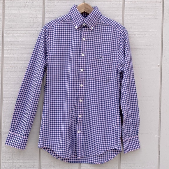 𝅺vineyard Vines Performance Bradey Gingham Slim Fit Tucker Shirt - Picture 1 of 16